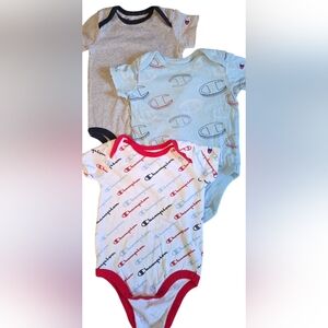Champion 3pc Infants Onesie/Bodysuit Set- White, Blue, Gray